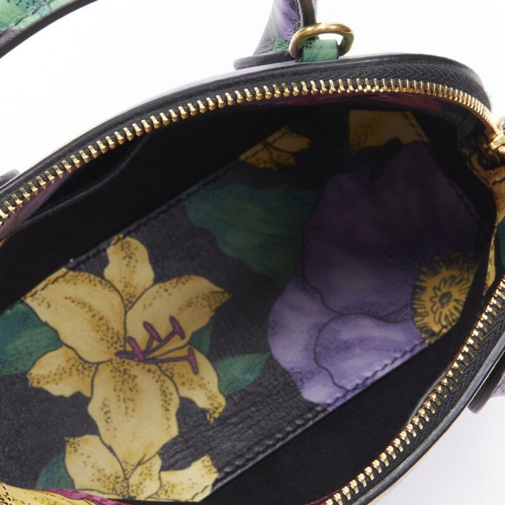 BALENCIAGA Ville XXS black floral logo print top handle crossbody bag