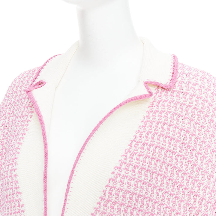 CHANEL 2022 pink white tweed metallic buttons long knit cardigan FR42 XL