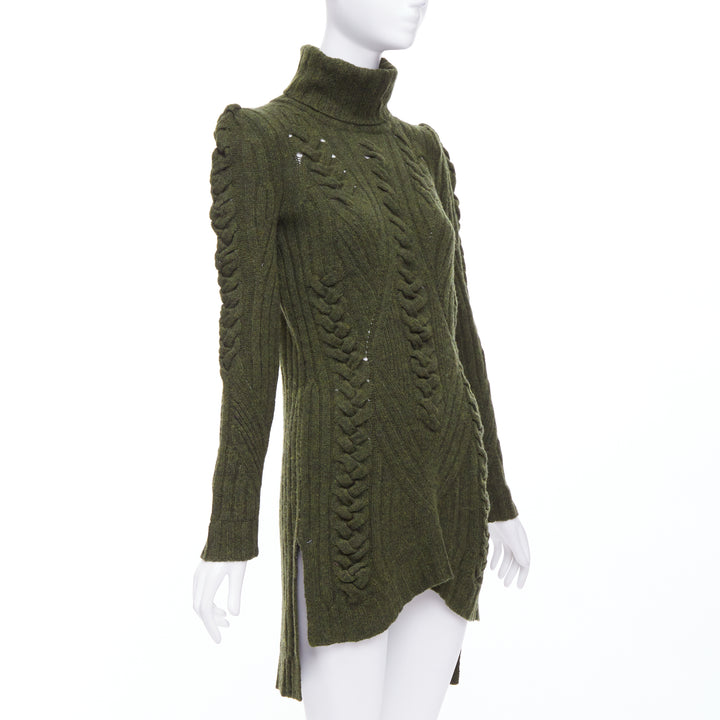 OLD CELINE 2010 Runway Phoebe Philo green wool cashmere cable knit dress S