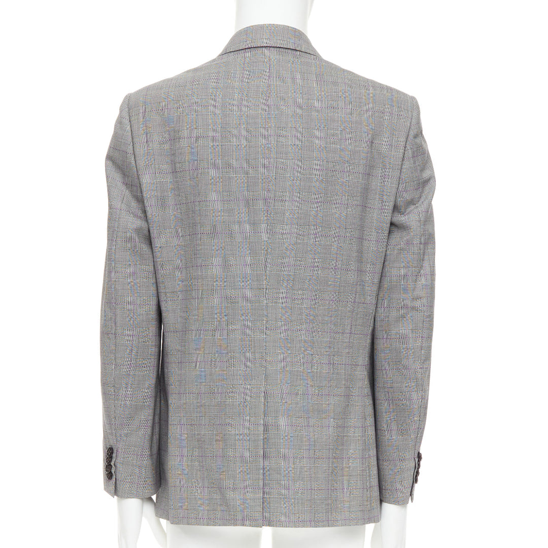 ETRO grey purple houndstooth single breasted flap pocket blazer IT52 XL