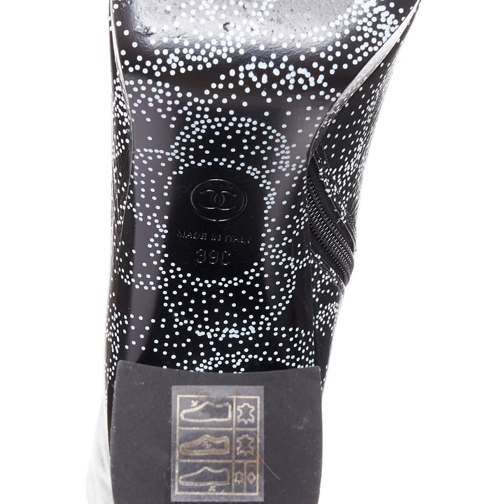 CHANEL 23A Runway white black CC camellia dotted logo print tall boots EU39