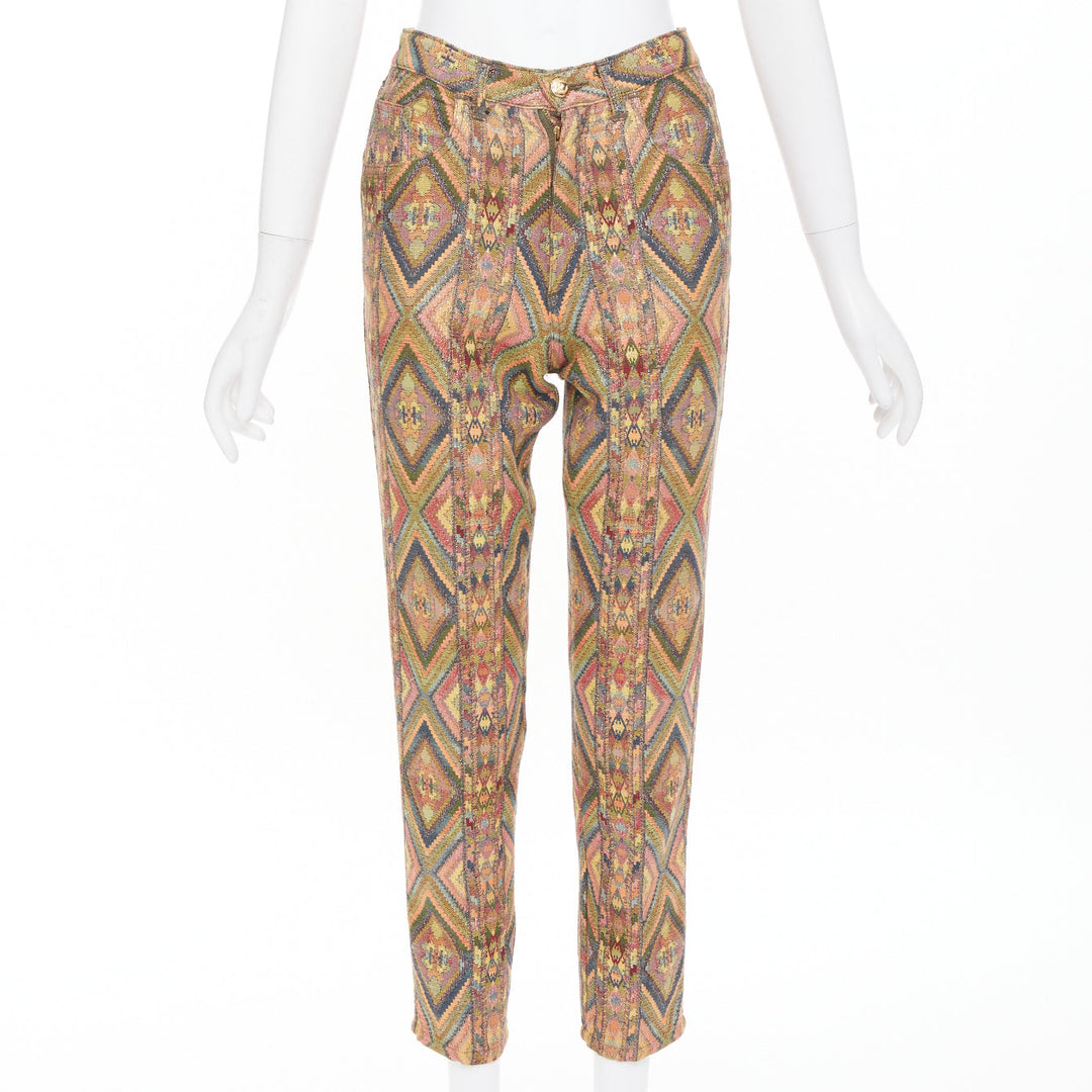MOSCHINO Jeans vintage geometric metallic jacquard brocade cotton crop pants 28"