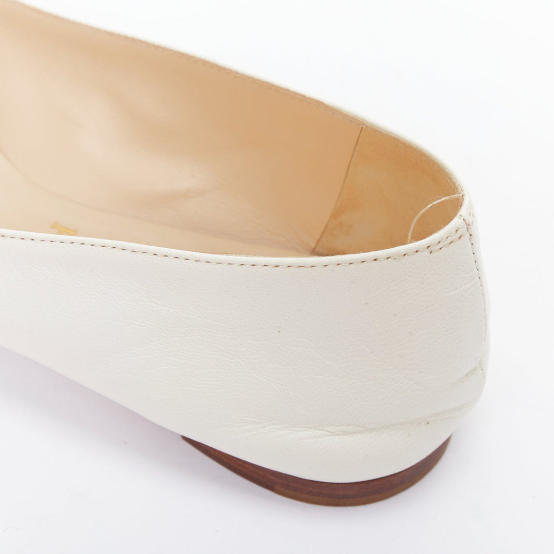 CHRISTIAN LOUBOUTIN off white leather point toe flat shoes EU37.5