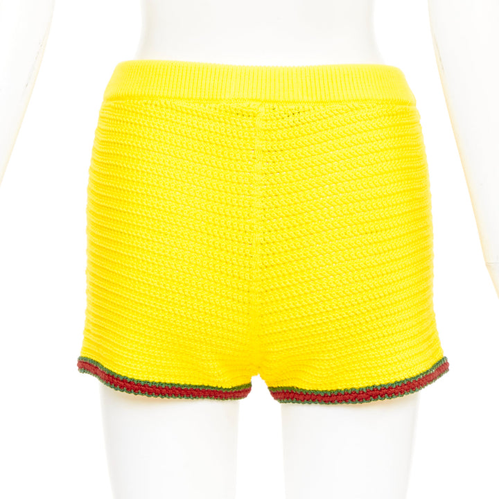 GUCCI 2024 Sabato yellow red green web horsebit cotton crochet knit shorts S