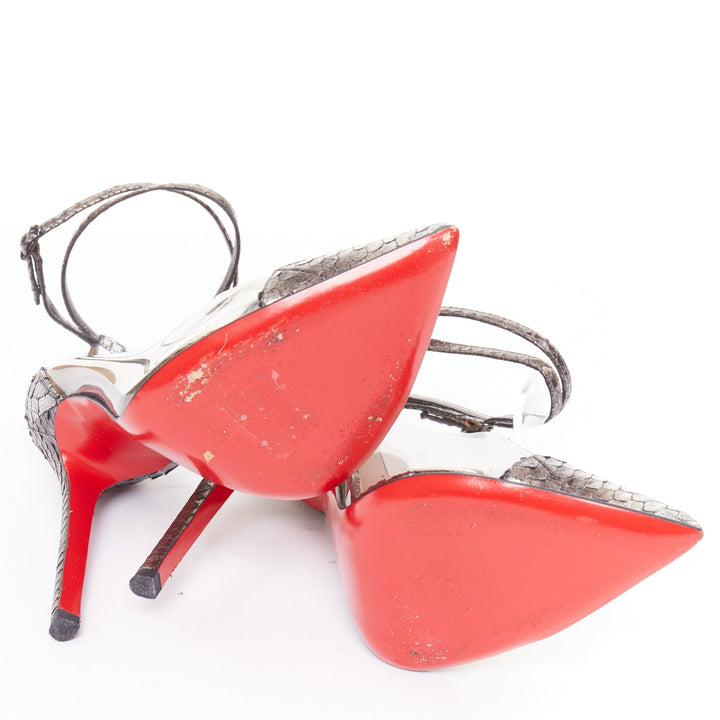 CHRISTIAN LOUBOUTIN Un Bout 120 metallic lame silver watersnake PVC pumps EU37.5