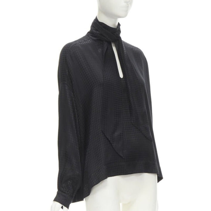 BALENCIAGA DEMNA 2020 black acetate crepe tie neck oversized blouse FR36 S