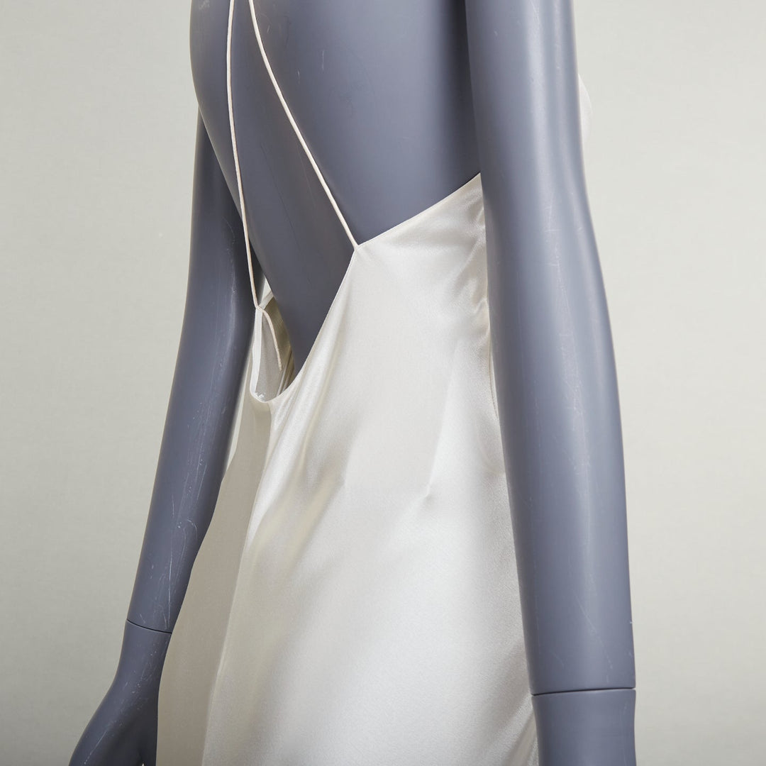 SAINT LAURENT 2022 Runway Bridal ivory silk satin plunge bias cut gown FR42 XL