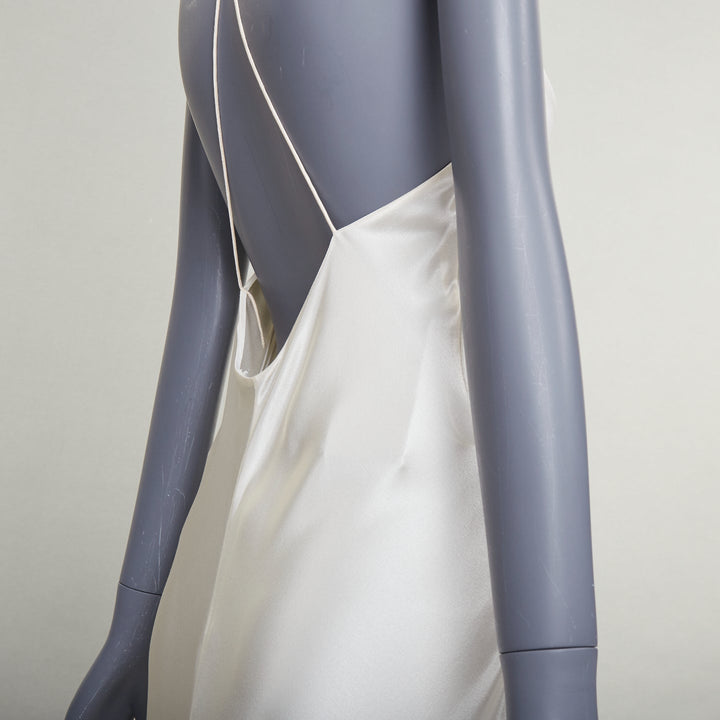 SAINT LAURENT 2022 Runway Bridal ivory silk satin plunge bias cut gown FR42 XL