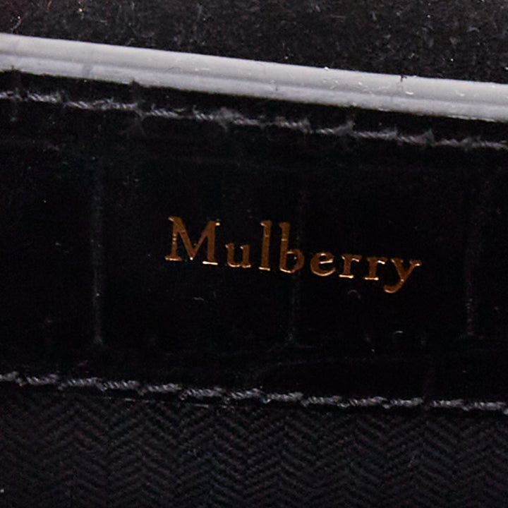 MULBERRY Micro Seaton black embossed cow hide gold turnlock logo crossbody bag