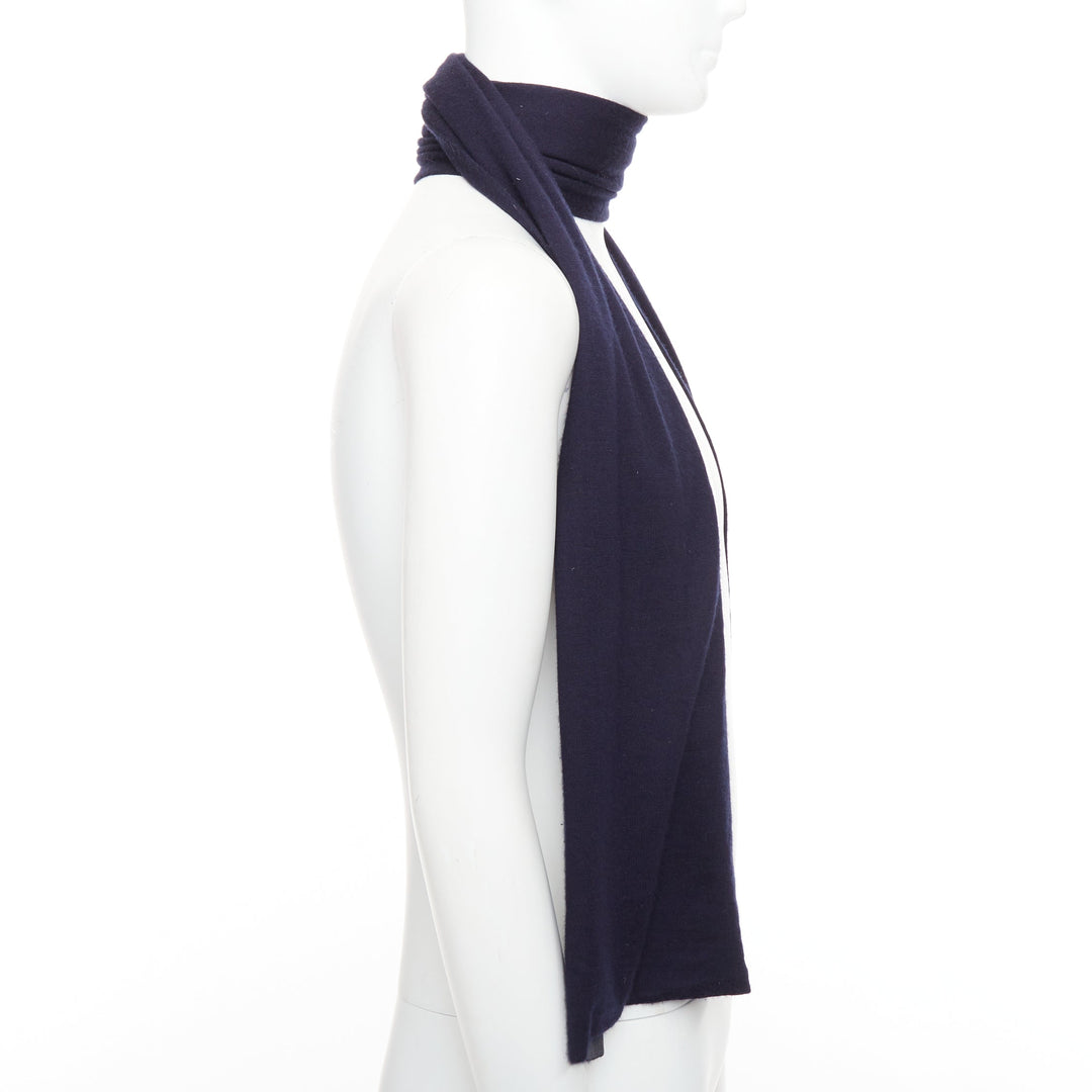 HERMES navy grey cashmere silk reversible H anagram long jersey scarf