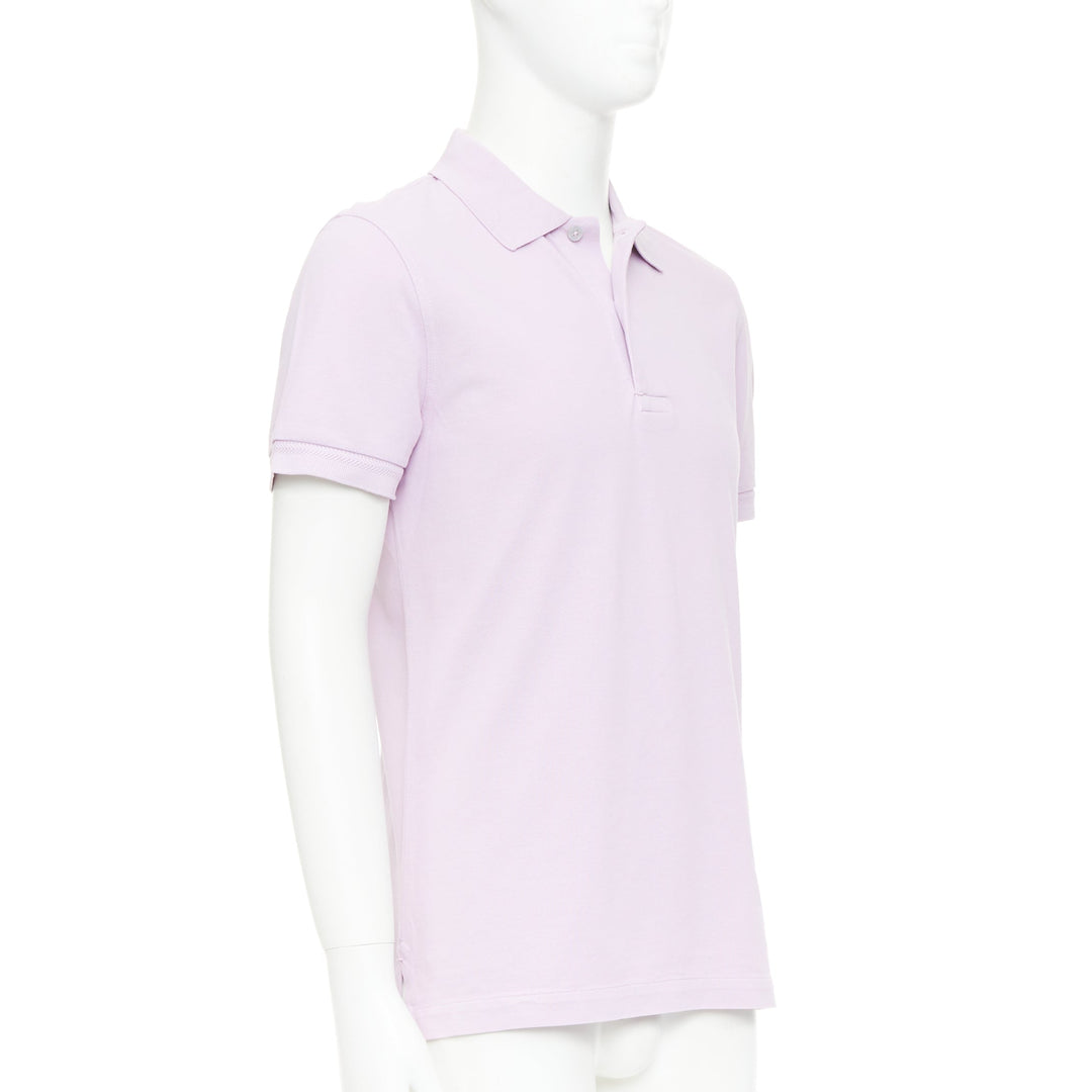 TOM FORD light purple pink cotton TF logo hem pique polo shirt IT48 M
