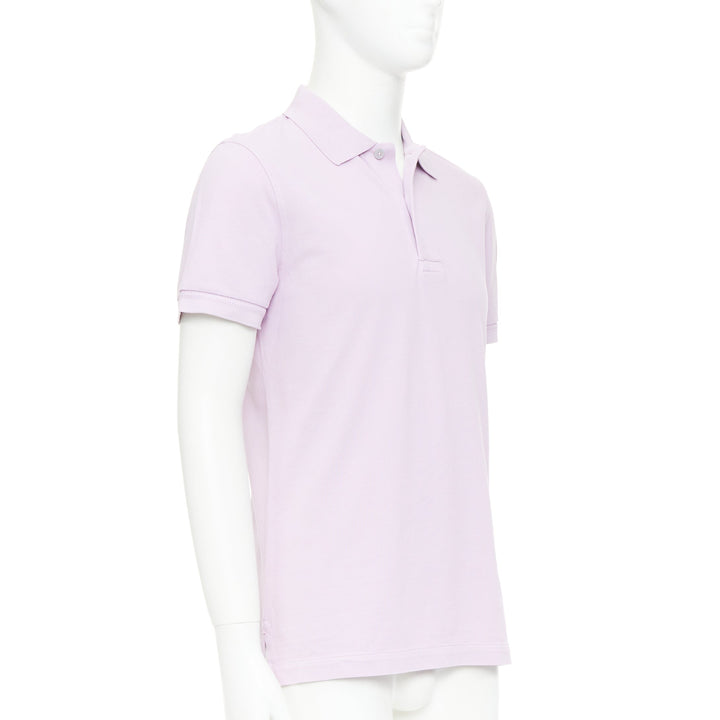 TOM FORD light purple pink cotton TF logo hem pique polo shirt IT48 M