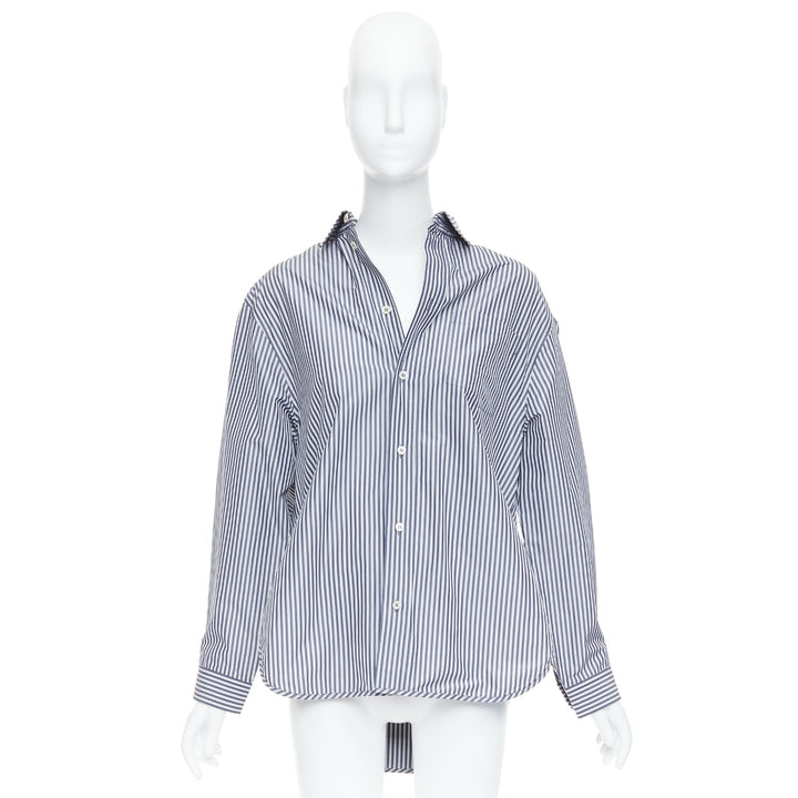 BALENCIAGA Demna 2016 grey cream striped 3D drop back shirt FR34 XS