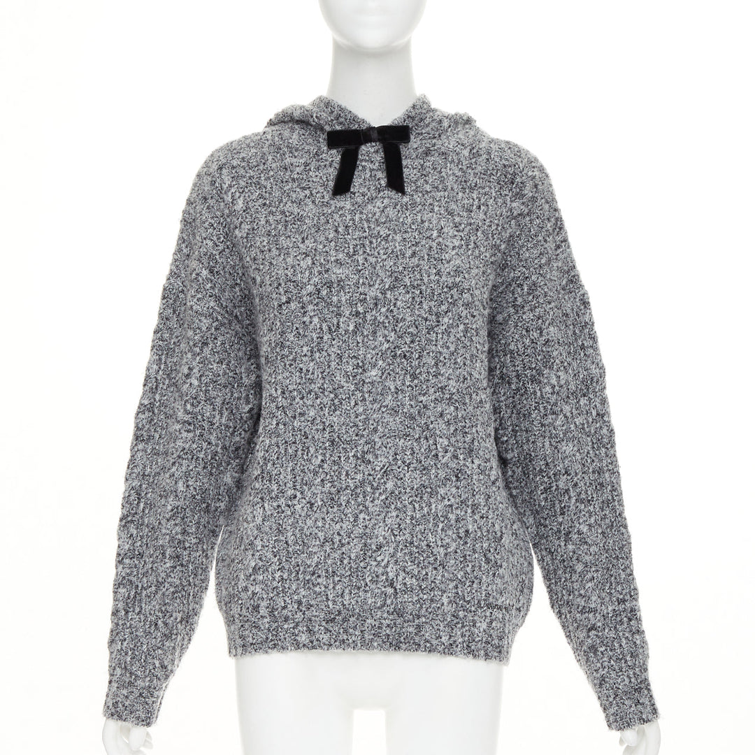SHUSHU TONG 2024  grey wool blend black velvet ribbon oversized sweater UK6 XS