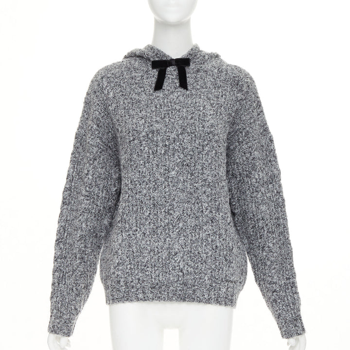 SHUSHU TONG 2024  grey wool blend black velvet ribbon oversized sweater UK6 XS