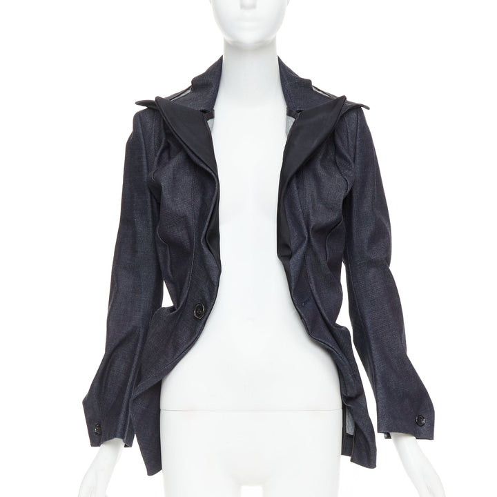 JUNYA WATANABE 2006 indigo blue denim scrunch gathered deconstructed blazer S