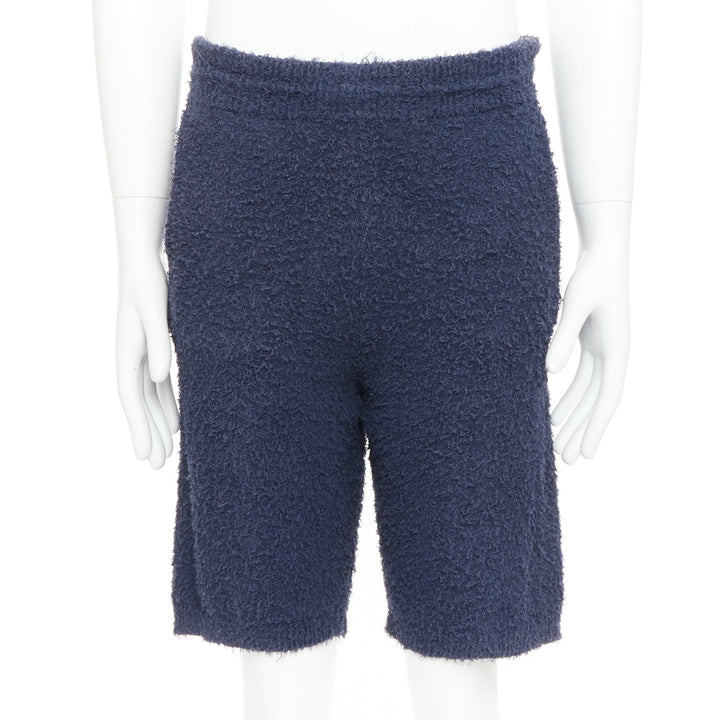 MAISON MARGIELA 2015 navy blue cotton boucle pilled towelling Bermuda shorts M
