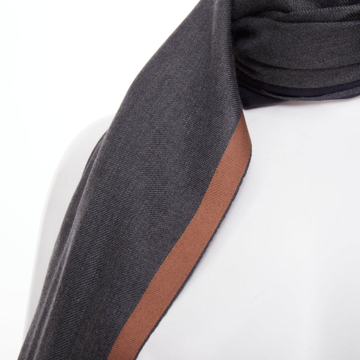 LORO PIANA Balat Stola grey navy camel cashmere silk fringe lightweight scarf