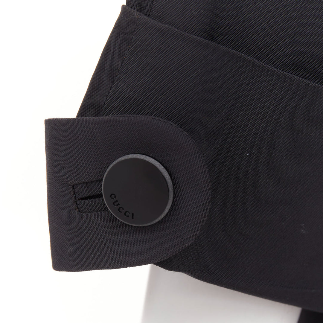 GUCCI 2007 black textured nylon plastic logo buttons long coat IT36 XXS