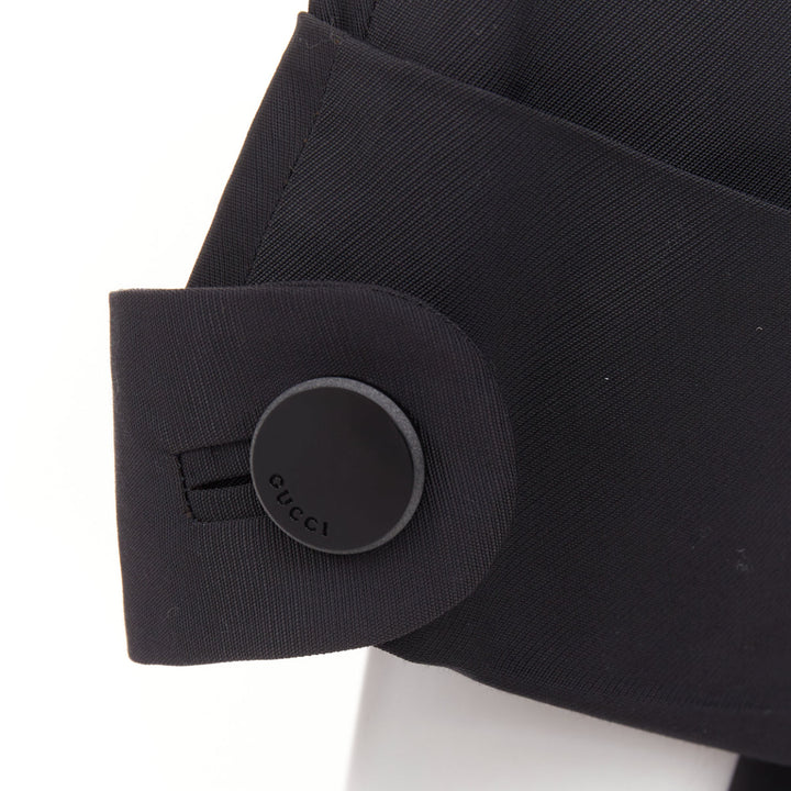 GUCCI 2007 black textured nylon plastic logo buttons long coat IT36 XXS