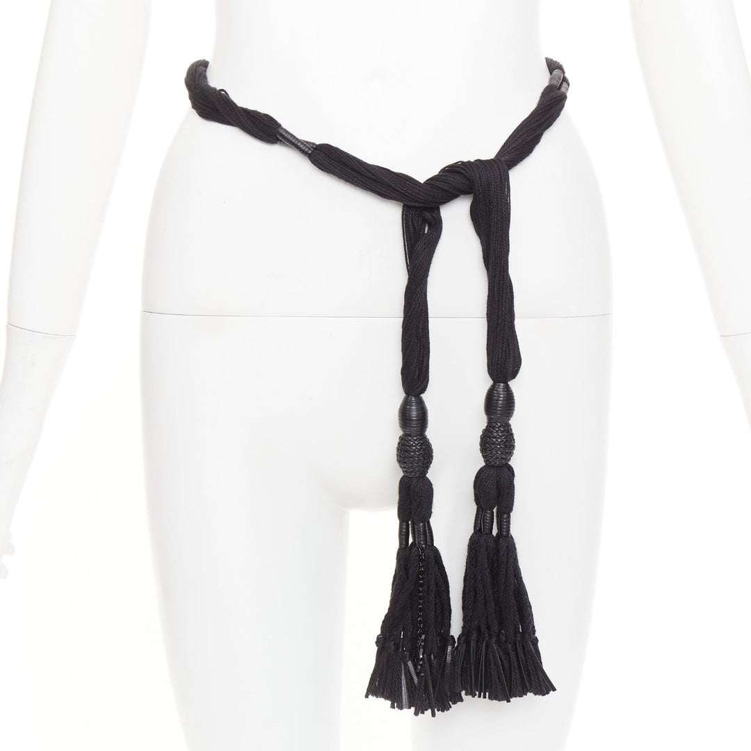 SAINT LAURENT 2023 Passementerie Tassel  leather braided rope self charm belt