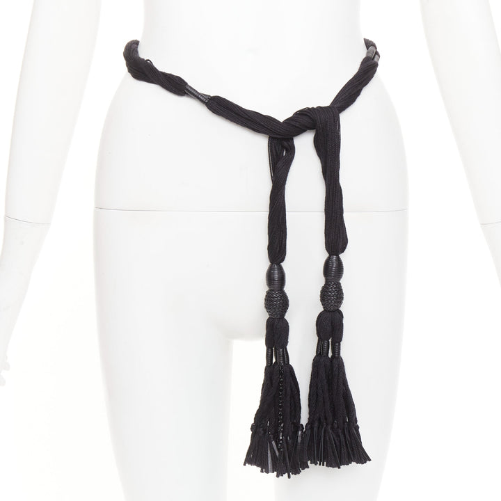 SAINT LAURENT 2023 Passementerie Tassel  leather braided rope self charm belt