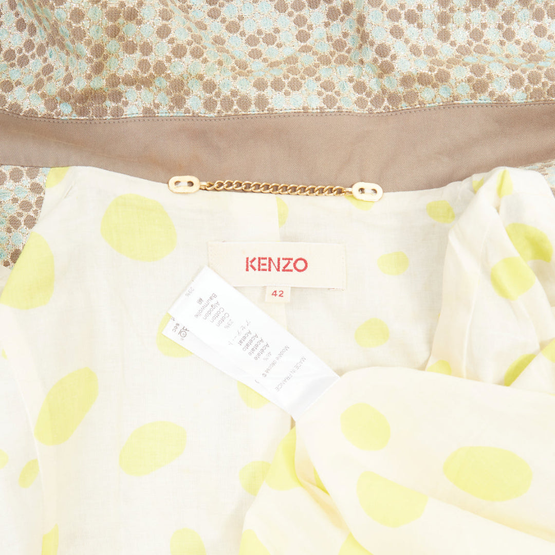 KENZO Vintage green gold metallic floral patterned jacquard coat IT38 XS
