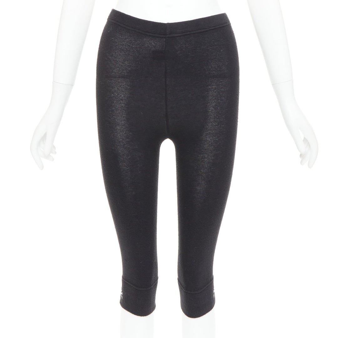 MASTERMIND JAPAN black  grey embroidered skull knit cropped legging IT38 XS