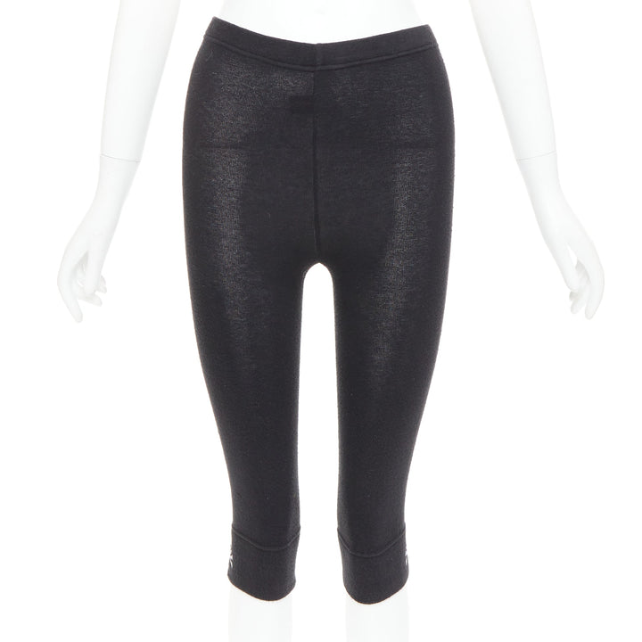 MASTERMIND JAPAN black  grey embroidered skull knit cropped legging IT38 XS