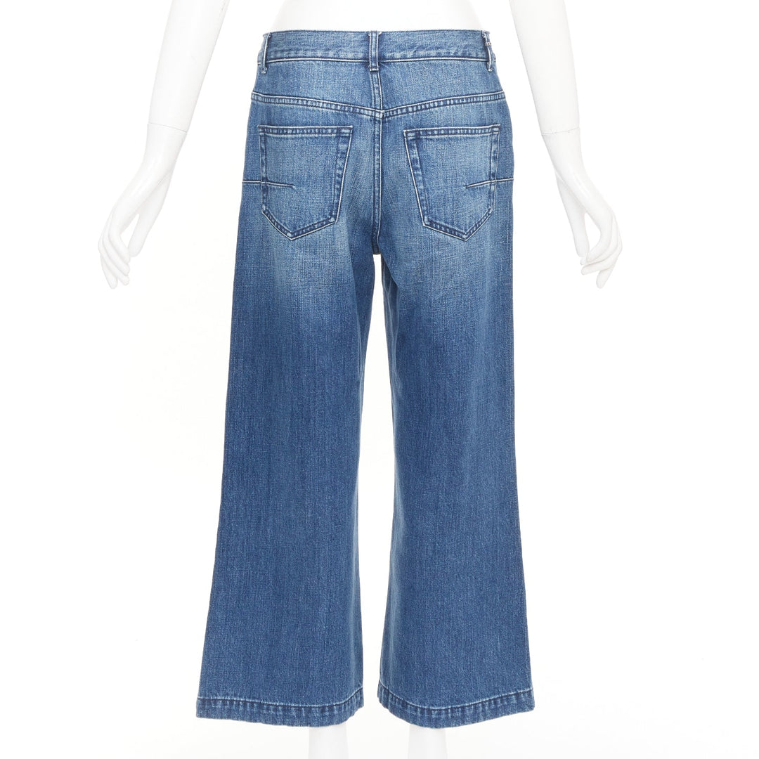DIOR blue washed cotton denim low mid rise five pocket cropped wide jeans FR38 M