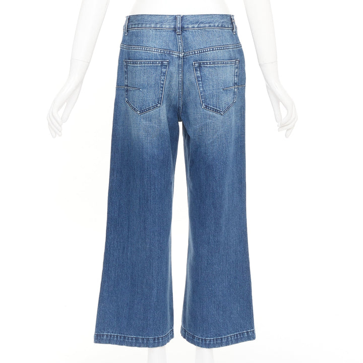 DIOR blue washed cotton denim low mid rise five pocket cropped wide jeans FR38 M