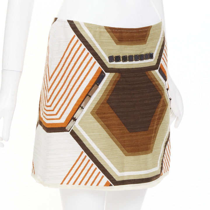 MIU MIU geometric textured cotton linen embellished plate mini skirt IT40 S