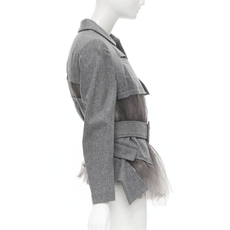 vintage Runway COMME DES GARCONS 2006 grey tulle belted deconstructed jacket XS