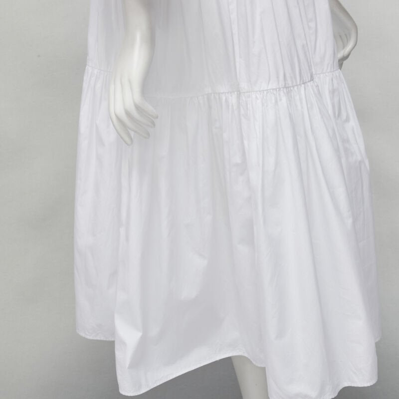 CECILIE BAHNSEN Amy white cotton poplin tiered shirred flared moumou dress UK6 S