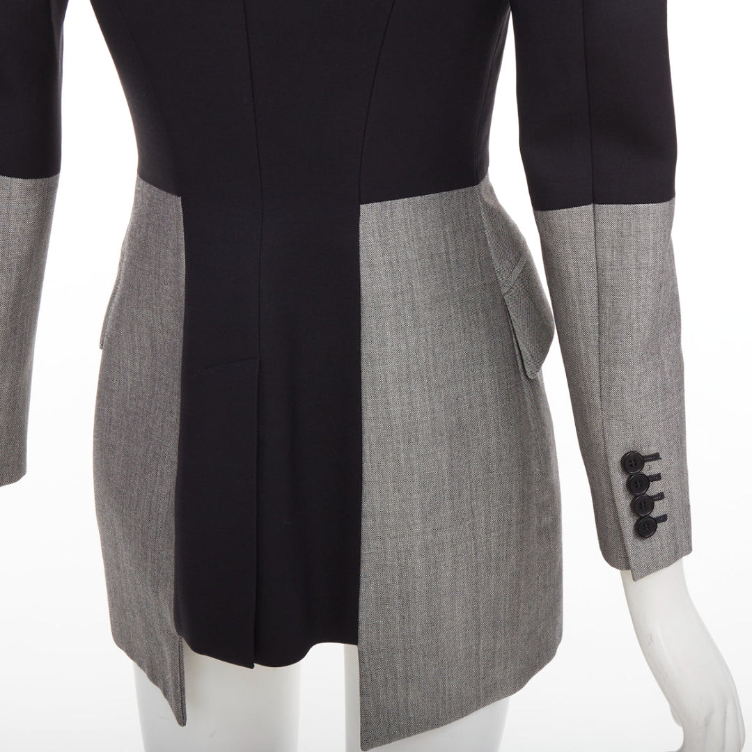 ALEXANDER MCQUEEN 2019 Runway wool silk black grey deconstructed blazer IT36 XXS