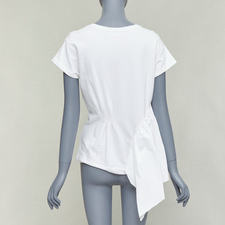 DRIES VAN NOTEN white cotton ruffle side ribbed neck fitted tshirt XS