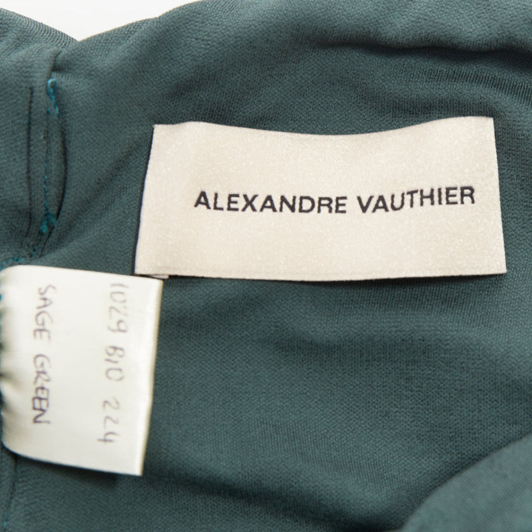 ALEXANDRE VAUTHIER Sage green strass crystal encrusted twist cropped top