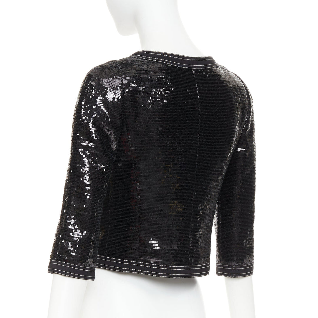 CHANEL 13C Paris Versailles black sequin embellished cropped zip jacket FR36 S