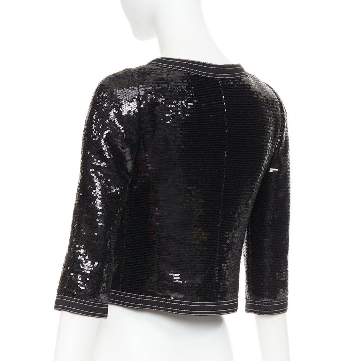CHANEL 13C Paris Versailles black sequin embellished cropped zip jacket FR36 S