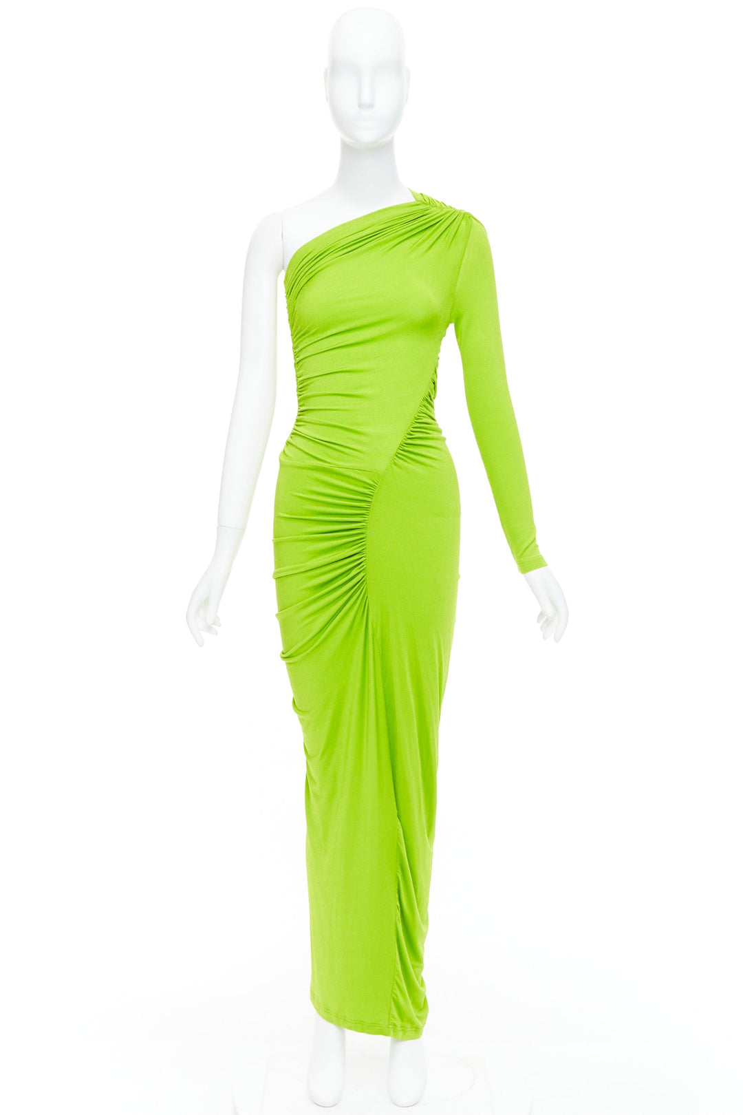 ATLEIN Runway green viscose ruched panels one sleeve dress FR34 XS