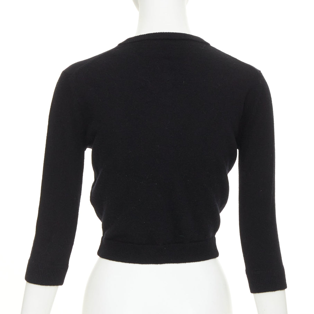 VALENTINO black virgin wool striped sequin trio bow knit cardigan XS