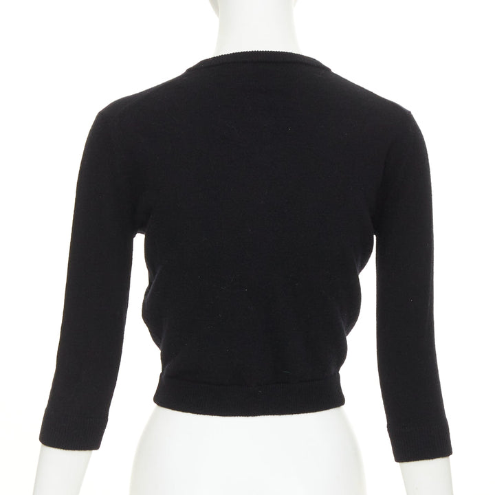 VALENTINO black virgin wool striped sequin trio bow knit cardigan XS