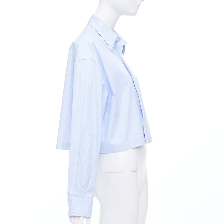 R13 SW light blue white stripe oversized cropped button up shirt S