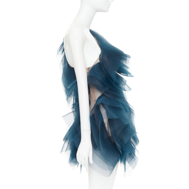 rare ALEXANDRE VAUTHIER COUTURE SS2014 Runway teal blue tulle ruffle mini