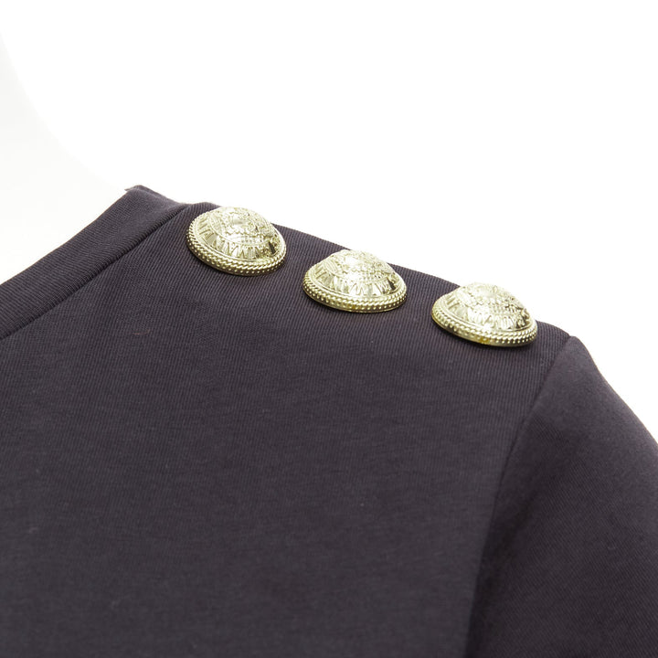 BALMAIN black white B logo gold military buttons tshirt FR34 XXS