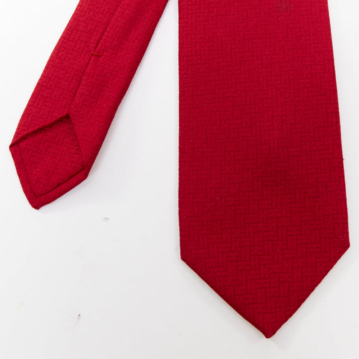 HERMES Set of 2 100% silk orange red geometric H logo jacquard dress tie