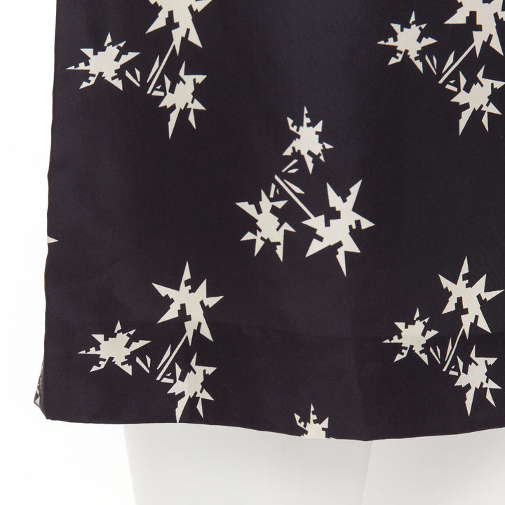 MIU MIU 2007 black 100% silk star print cape sleeves bateau mini dress IT42 M