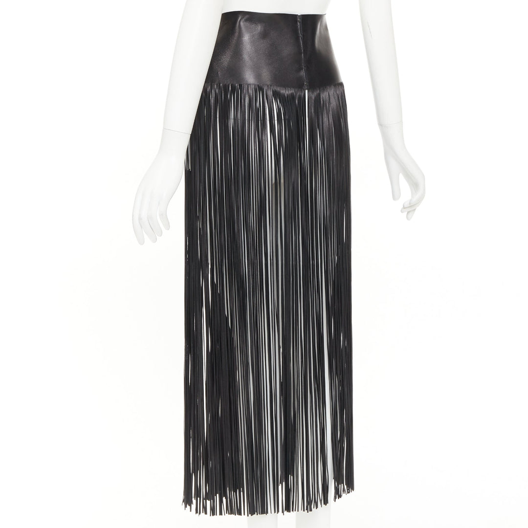 VALENTINO 2016 Runway black lambskin leather fringe belt overskirt IT44 L