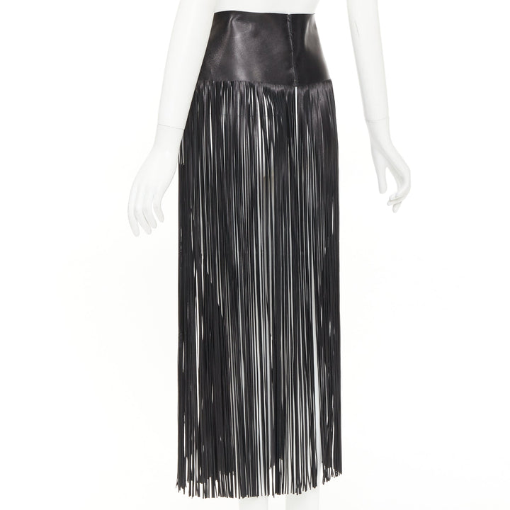 VALENTINO 2016 Runway black lambskin leather fringe belt overskirt IT44 L