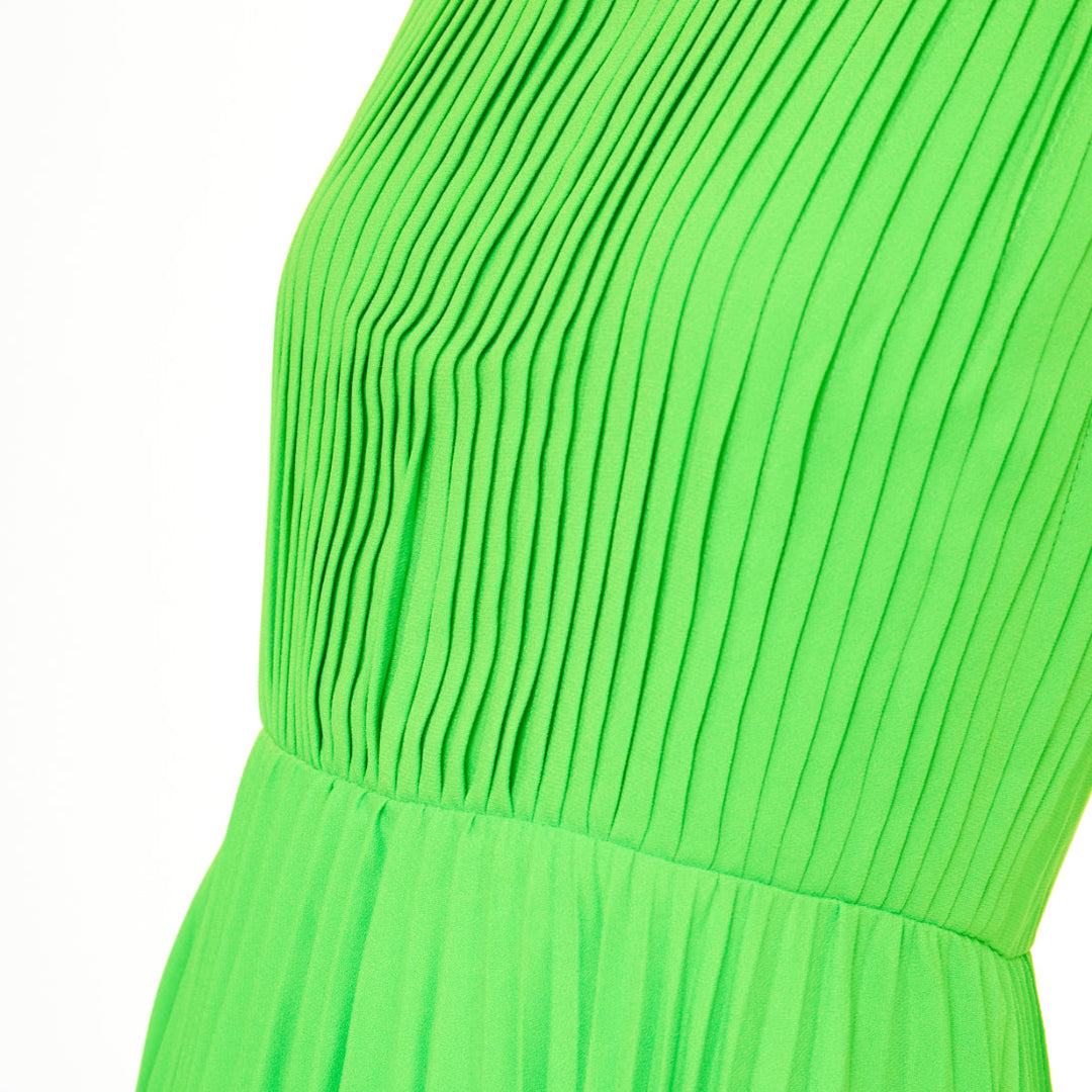 VALENTINO 2019 neon green accordion pleated caped shoulder crepe dress IT40 S